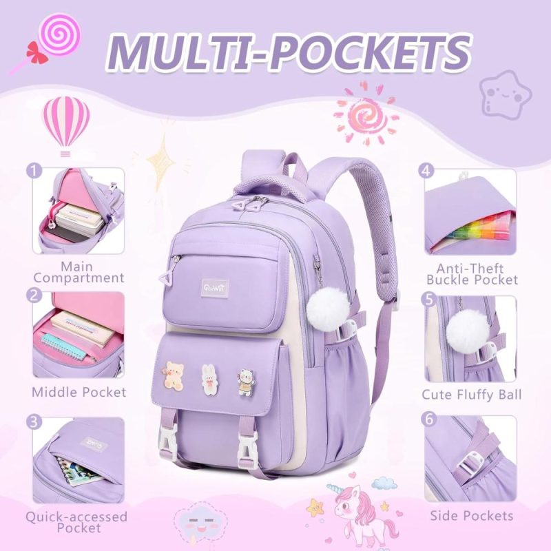 Kids’ Backpacks | Backpack For Girls, Bookbags Back Pack School Bag For Teens Girls Kid Children Elementary Middle School Student, Waterproof Stylish Girls Backpack With Insulated Lunch Bag & Pencil Bag (Purple) Backpacks Kids' Backpacks