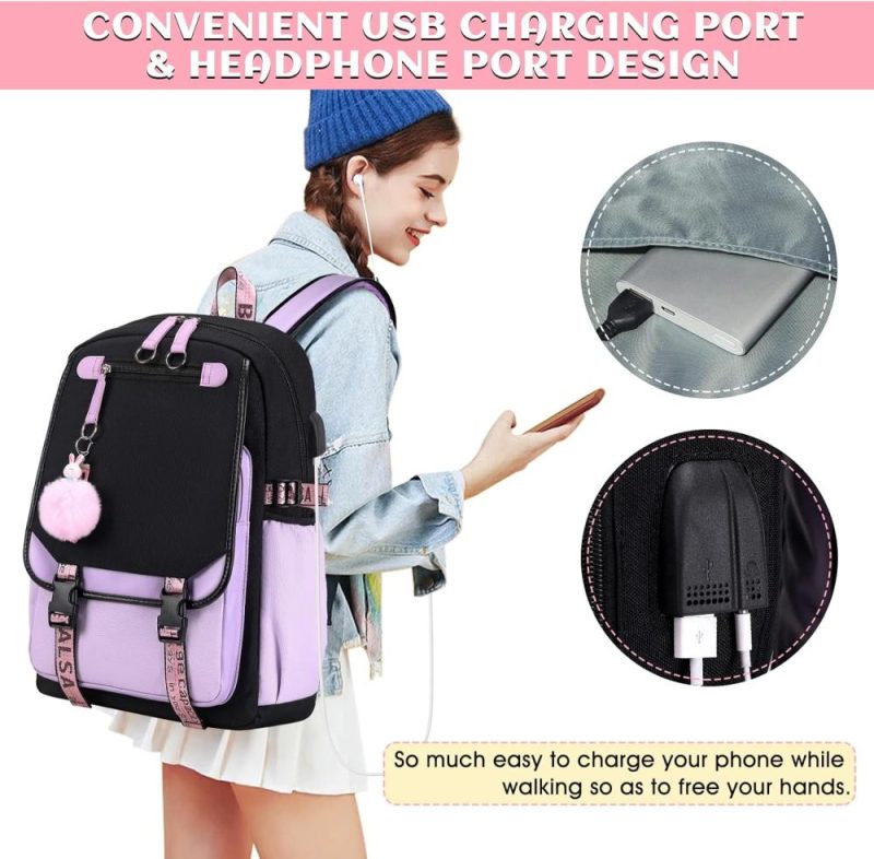 Kids’ Backpacks | Backpack With Lunch Bag Bookbag Set For Girls Kids Middle High School College Student 21L Casual Daypack Children Schoolbag Bookbag With Usb Charging Port (Purple) Backpacks Kids' Backpacks