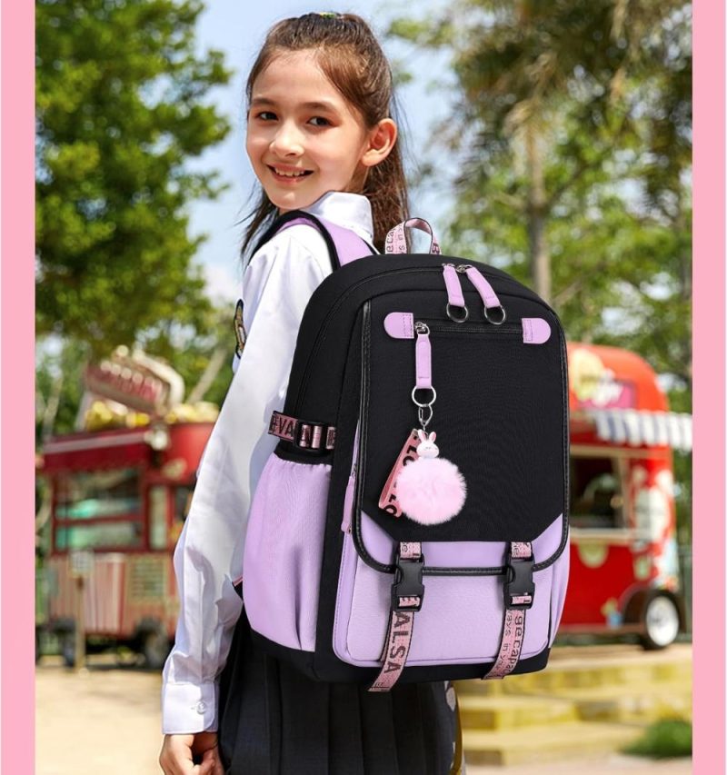 Kids’ Backpacks | Backpack With Lunch Bag Bookbag Set For Girls Kids Middle High School College Student 21L Casual Daypack Children Schoolbag Bookbag With Usb Charging Port (Purple) Backpacks Kids' Backpacks