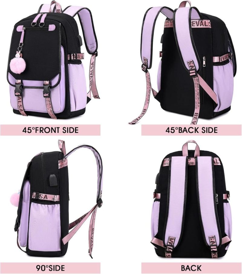 Kids’ Backpacks | Backpack With Lunch Bag Bookbag Set For Girls Kids Middle High School College Student 21L Casual Daypack Children Schoolbag Bookbag With Usb Charging Port (Purple) Backpacks Kids' Backpacks