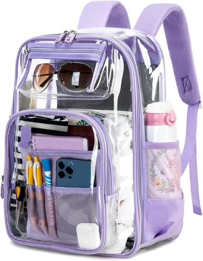 Kids’ Backpacks | Clear Backpack For Girls Heavy Duty Tpu，See Through School Backpack Stadium Approved，Quick Security Check See Through Backpack Transparent Bookbag,Purple Backpacks Kids' Backpacks