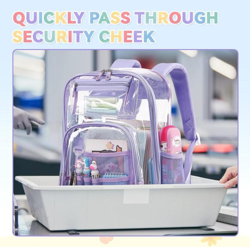 Kids’ Backpacks | Clear Backpack For Girls Heavy Duty Tpu，See Through School Backpack Stadium Approved，Quick Security Check See Through Backpack Transparent Bookbag,Purple Backpacks Kids' Backpacks