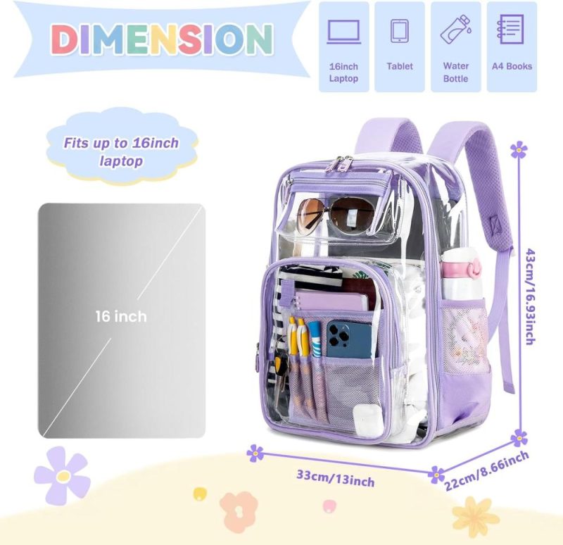 Kids’ Backpacks | Clear Backpack For Girls Heavy Duty Tpu，See Through School Backpack Stadium Approved，Quick Security Check See Through Backpack Transparent Bookbag,Purple Backpacks Kids' Backpacks