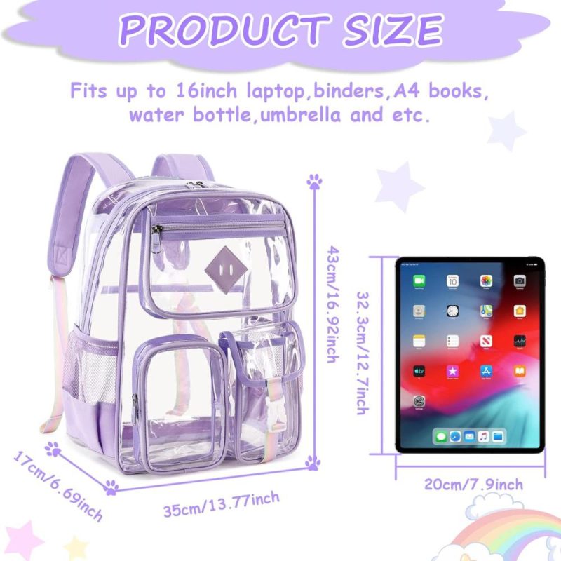 Kids’ Backpacks | Clear Backpack For School,Heavy Duty Pvc Transparent Bookbag For Girls Stadium Approved See Through Backpack Backpacks Kids' Backpacks