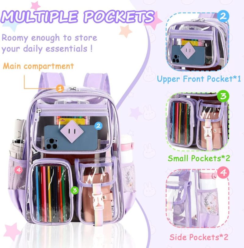 Kids’ Backpacks | Clear Backpack For School,Heavy Duty Pvc Transparent Bookbag For Girls Stadium Approved See Through Backpack Backpacks Kids' Backpacks