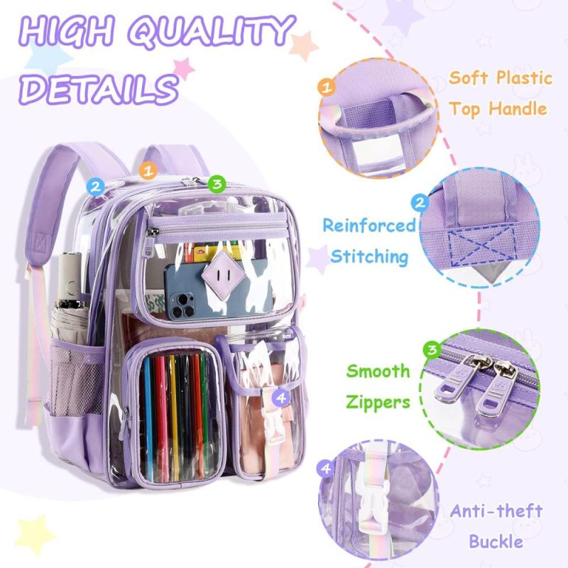 Kids’ Backpacks | Clear Backpack For School,Heavy Duty Pvc Transparent Bookbag For Girls Stadium Approved See Through Backpack Backpacks Kids' Backpacks