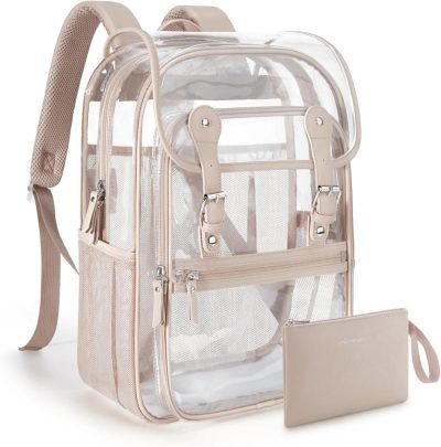 Kids’ Backpacks | Clear Backpack Heavy Duty Thick Pvc Clear Bookbag With Pencil Bag 2 Compartments Transparent Backpack See-Through Bag Backpacks Khaki