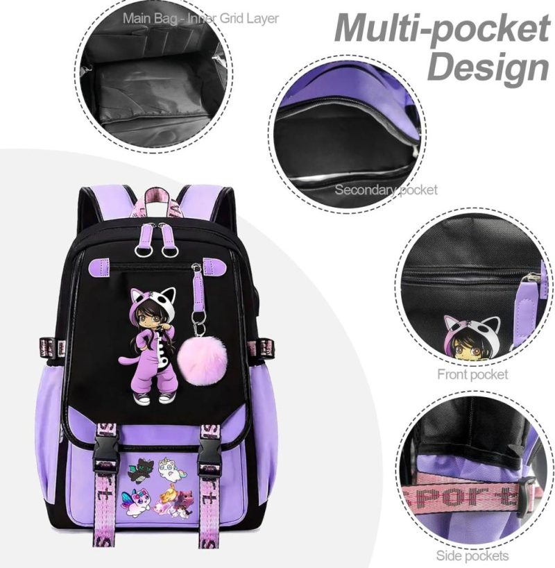 Kids’ Backpacks | Izpxtq Cartoon Travel Laptop Backpack For Girls 18 Inch Cute Anime School Backpack Fashion Lightweight Large Bookbag For Kids Aldults (Purple) Backpacks Kids' Backpacks