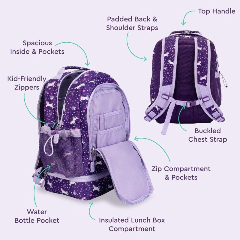 Kids’ Backpacks | Kids 2-In-1 Backpack & Insulated Lunch Bag – Durable 16" Backpack & Lunch Container In Unique Prints For School & Travel – Water Resistant, Padded & Large Compartments (Unicorn) Backpacks Kids' Backpacks