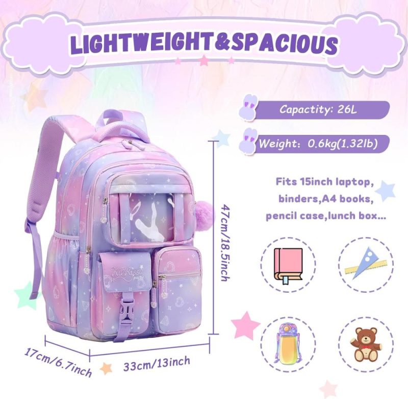 Kids’ Backpacks | Kids Backpack For Girls – School Bags For Middle School Students – Book Bag For Elementary Primary School – Kawaii Ita Backpack – Purple Backpacks Kids' Backpacks