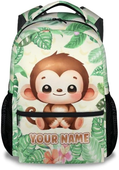 Kids’ Backpacks | Poshwrap Personalized Monkey School Backpack For Girls – 17 Inch Green Backpacks For Kids 8-10 Years – Lightweight Cute Bookbag For Elementary Backpacks Kids' Backpacks