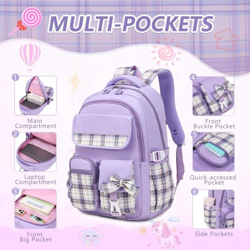 Kids’ Backpacks | School Backpack For Girls, Bookbags Back Pack School Bag For Teen Girl Elementary Middle School Student, Cute Stylish Plaid Girls Backpack With Matching Insulated Lunch Bag & Pencil Bag(Purple) Backpacks Kids' Backpacks