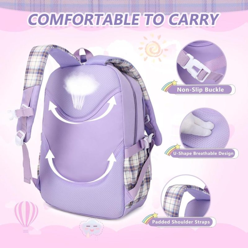 Kids’ Backpacks | School Backpack For Girls, Bookbags Back Pack School Bag For Teen Girl Elementary Middle School Student, Cute Stylish Plaid Girls Backpack With Matching Insulated Lunch Bag & Pencil Bag(Purple) Backpacks Kids' Backpacks