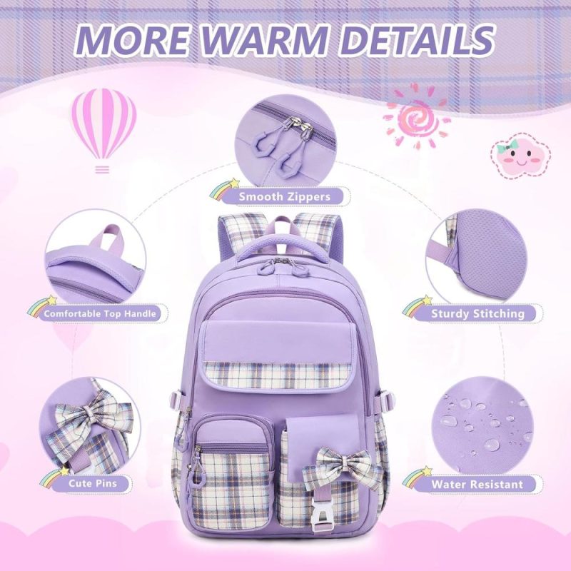 Kids’ Backpacks | School Backpack For Girls, Bookbags Back Pack School Bag For Teen Girl Elementary Middle School Student, Cute Stylish Plaid Girls Backpack With Matching Insulated Lunch Bag & Pencil Bag(Purple) Backpacks Kids' Backpacks