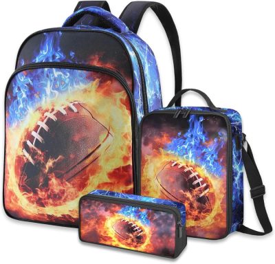 Kids’ Backpacks | Vtfczeb 3Pcs Kids Football Backpack Boys School Backpack Elementary Middle School Backpack For Teens Bookbag 17 Inch Backpacks Flaming Football