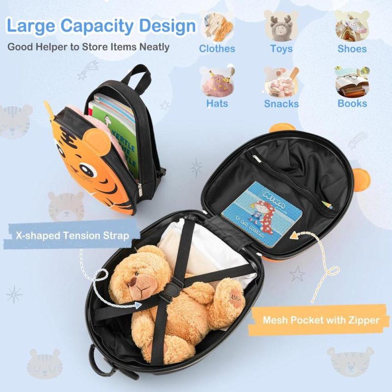 Kids’ Luggage | 2 Pcs Kids Luggage Set, 16" Kids Rolling Suitcase W/ 12" Backpack, Airline Approved Kids Carry On Luggage With Wheels For Girls & Boys Children Toddlers (Tiger) Kids' Luggage Kids' Luggage