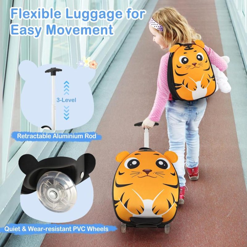 Kids’ Luggage | 2 Pcs Kids Luggage Set, 16" Kids Rolling Suitcase W/ 12" Backpack, Airline Approved Kids Carry On Luggage With Wheels For Girls & Boys Children Toddlers (Tiger) Kids' Luggage Kids' Luggage