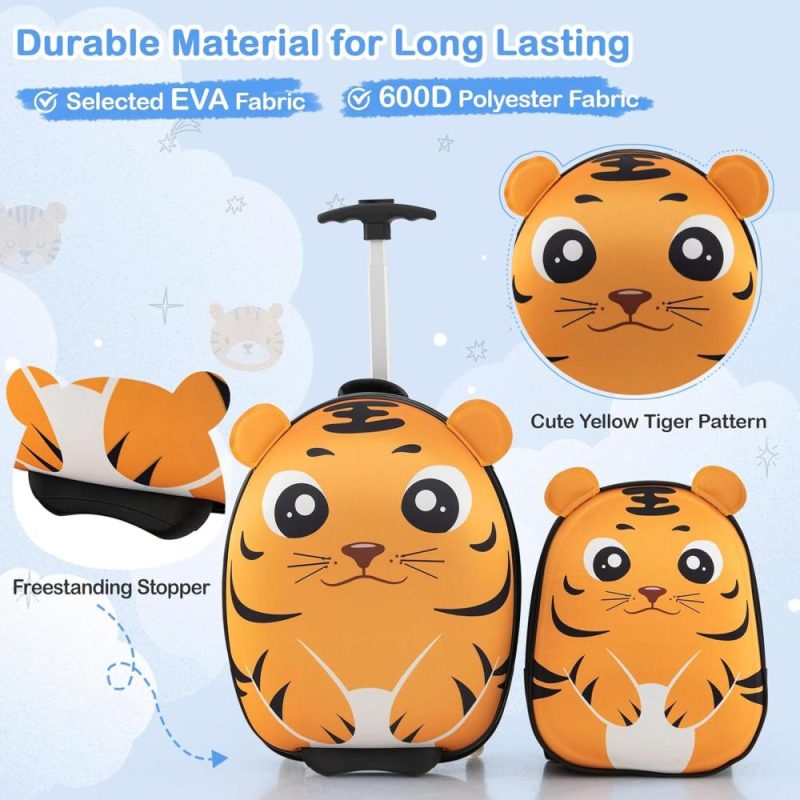 Kids’ Luggage | 2 Pcs Kids Luggage Set, 16" Kids Rolling Suitcase W/ 12" Backpack, Airline Approved Kids Carry On Luggage With Wheels For Girls & Boys Children Toddlers (Tiger) Kids' Luggage Kids' Luggage