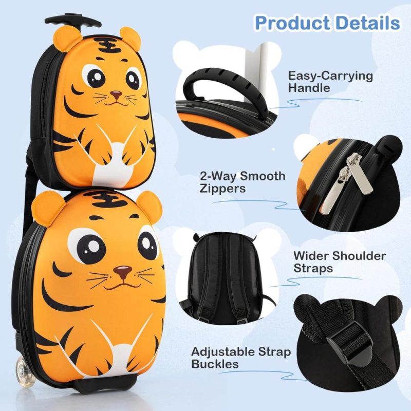 Kids’ Luggage | 2 Pcs Kids Luggage Set, 16" Kids Rolling Suitcase W/ 12" Backpack, Airline Approved Kids Carry On Luggage With Wheels For Girls & Boys Children Toddlers (Tiger) Kids' Luggage Kids' Luggage