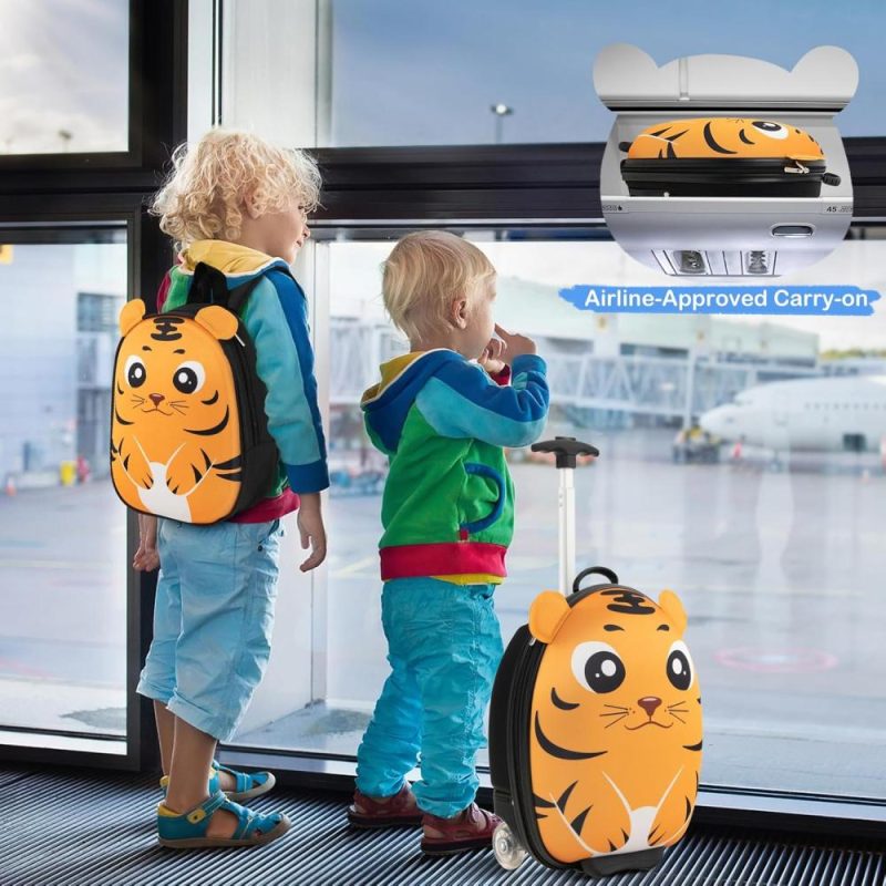 Kids’ Luggage | 2 Pcs Kids Luggage Set, 16" Kids Rolling Suitcase W/ 12" Backpack, Airline Approved Kids Carry On Luggage With Wheels For Girls & Boys Children Toddlers (Tiger) Kids' Luggage Kids' Luggage