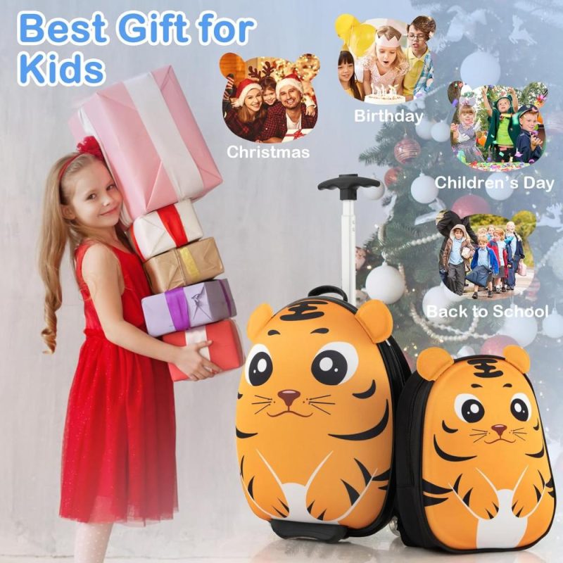 Kids’ Luggage | 2 Pcs Kids Luggage Set, 16" Kids Rolling Suitcase W/ 12" Backpack, Airline Approved Kids Carry On Luggage With Wheels For Girls & Boys Children Toddlers (Tiger) Kids' Luggage Kids' Luggage