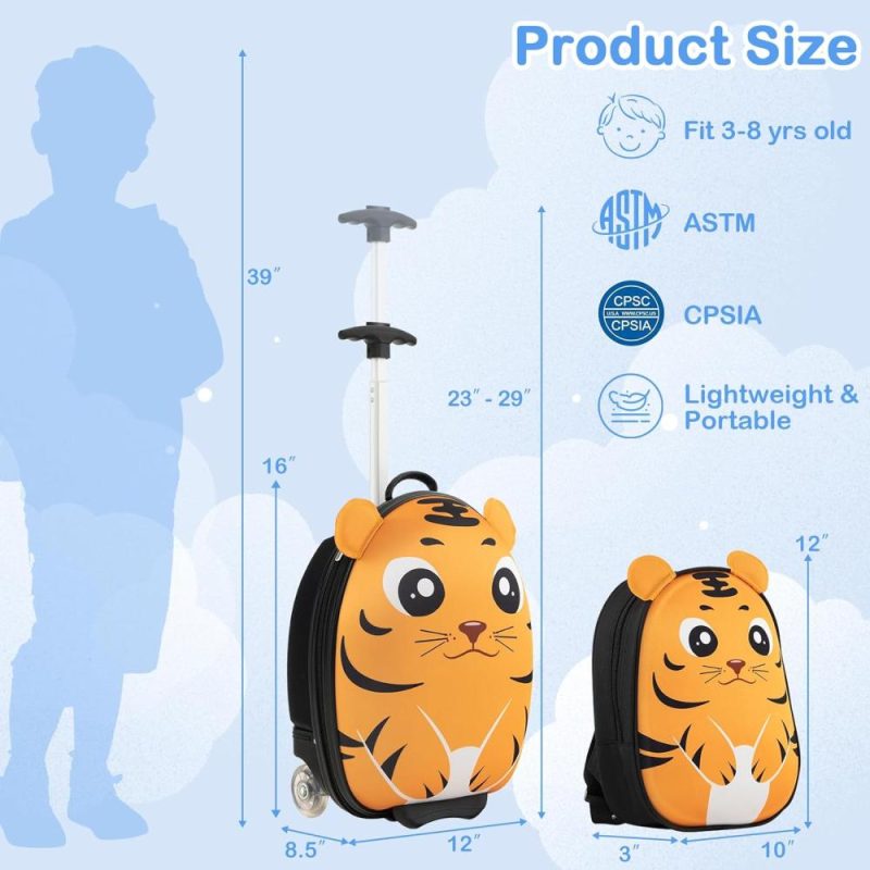 Kids’ Luggage | 2 Pcs Kids Luggage Set, 16" Kids Rolling Suitcase W/ 12" Backpack, Airline Approved Kids Carry On Luggage With Wheels For Girls & Boys Children Toddlers (Tiger) Kids' Luggage Kids' Luggage