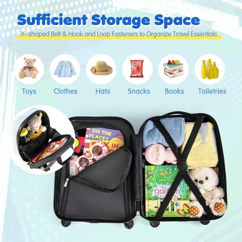 Kids’ Luggage | 2 Pcs Kids Luggage Set, 16" Toddlers Carry-On Suitcase & 12" Backpack Set, Children Travelling Case W/ 4 Casters, Retractable Handle, Lightweight Trolley Case For Boys Girls (Little Cars) Kids' Luggage Kids' Luggage