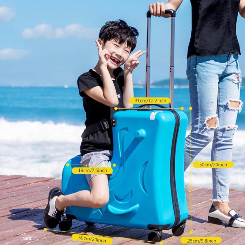 Kids’ Luggage | 20" Kids Ride On Suitcase,Childrens Ride On Luggage With Safety Belt,Trolley Suitcase With Silent Wheel Combination Lock,Suitable For Kids Aged 1-8 Years Old(Blue) Kids' Luggage Kids' Luggage