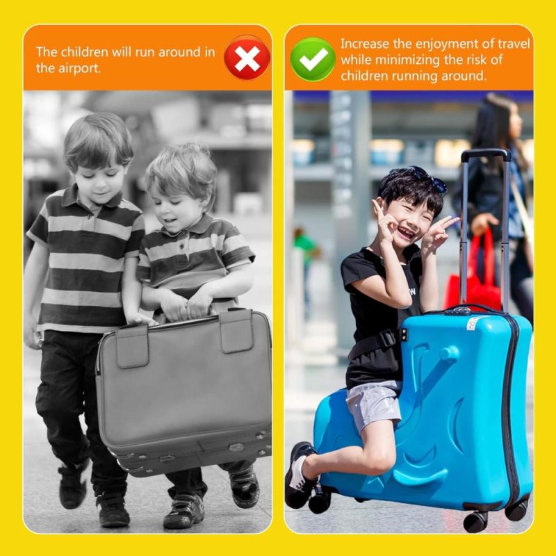 Kids’ Luggage | 20" Kids Ride On Suitcase,Childrens Ride On Luggage With Safety Belt,Trolley Suitcase With Silent Wheel Combination Lock,Suitable For Kids Aged 1-8 Years Old(Blue) Kids' Luggage Kids' Luggage