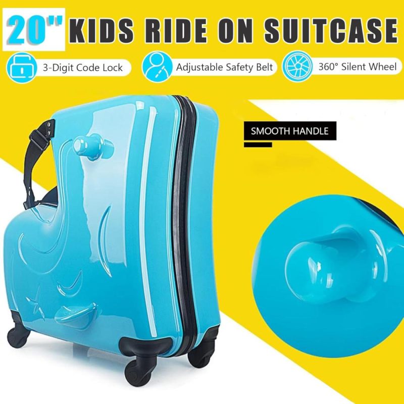 Kids’ Luggage | 20" Kids Ride On Suitcase,Childrens Ride On Luggage With Safety Belt,Trolley Suitcase With Silent Wheel Combination Lock,Suitable For Kids Aged 1-8 Years Old(Blue) Kids' Luggage Kids' Luggage