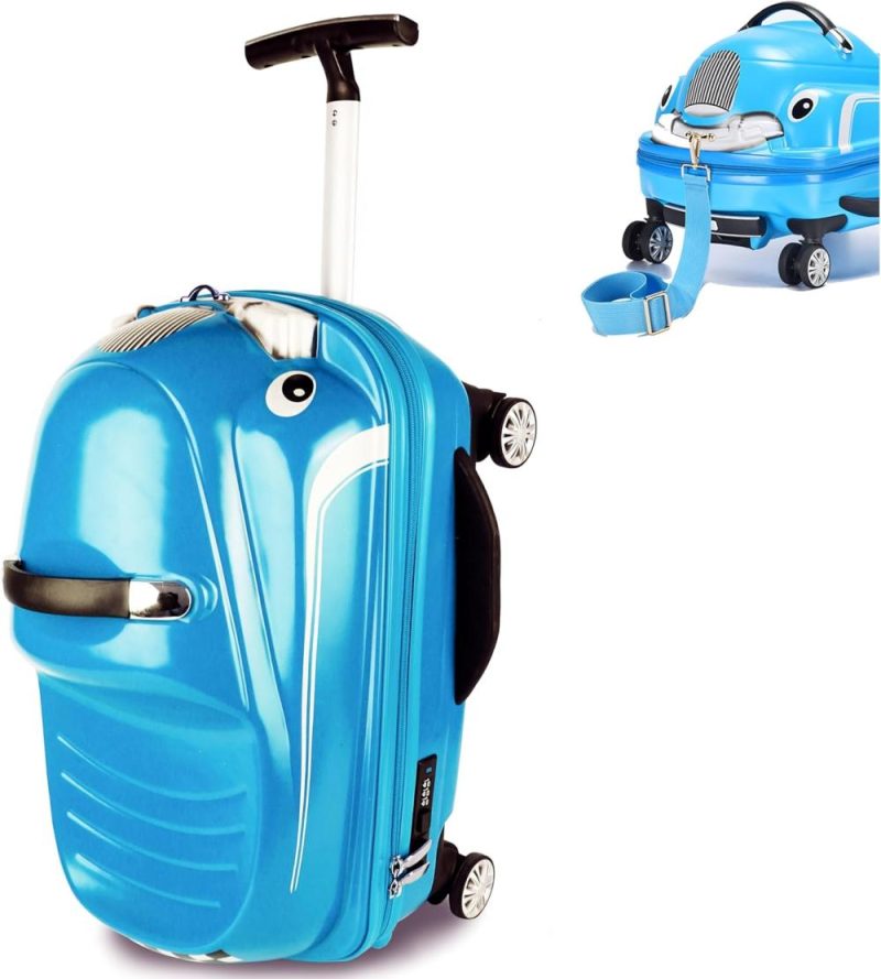 Kids’ Luggage | 20" Kids Ride-On Travel Suitcase Trolley Children’s Carry On Hardside Rolling Luggage With Wheels，Tsa Lock，Car Design For Boys Girls Kids' Luggage Blue