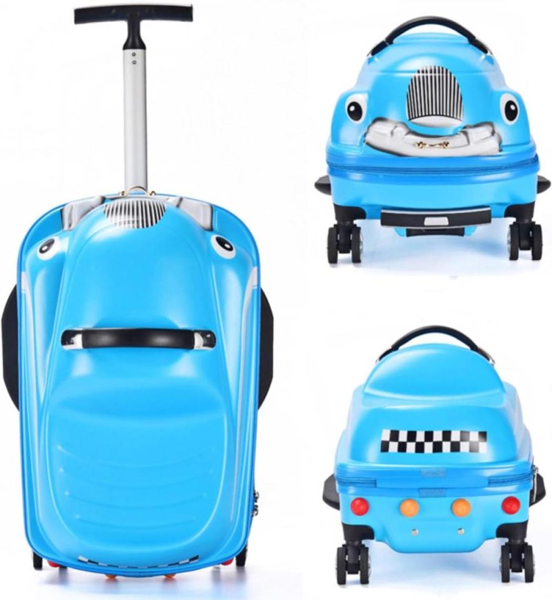 Kids’ Luggage | 20" Kids Ride-On Travel Suitcase Trolley Children’s Carry On Hardside Rolling Luggage With Wheels，Tsa Lock，Car Design For Boys Girls Kids' Luggage Blue