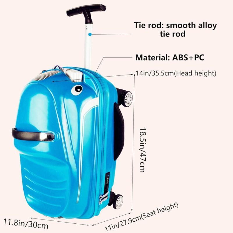 Kids’ Luggage | 20" Kids Ride-On Travel Suitcase Trolley Children’s Carry On Hardside Rolling Luggage With Wheels，Tsa Lock，Car Design For Boys Girls Kids' Luggage Blue