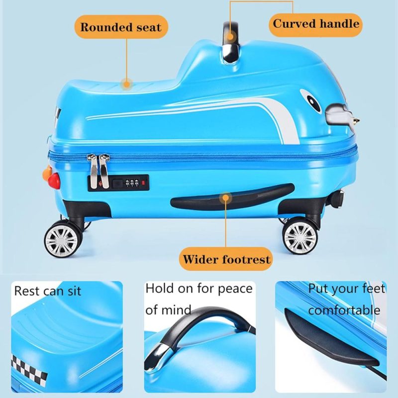 Kids’ Luggage | 20" Kids Ride-On Travel Suitcase Trolley Children’s Carry On Hardside Rolling Luggage With Wheels，Tsa Lock，Car Design For Boys Girls Kids' Luggage Blue