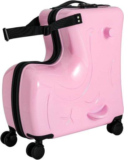 Kids’ Luggage | 20" Suitcase Portable Children’s Travel Thickening Trolley Case Unisex Travel Kids Luggage Kid Suitcase Rideable Recommended Age 2-8 Years Old (Pink) Kids' Luggage Kids' Luggage