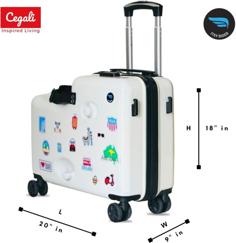 Kids’ Luggage | 2024 Itsy Rider 20" Ride-On Suitcase For Kids With Double Spinner Wheels (Beige – Travel Stickers) Kids' Luggage Beige - Travel Stickers