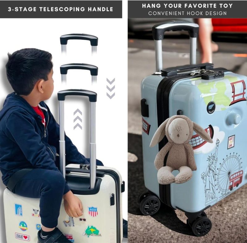 Kids’ Luggage | 2024 Itsy Rider 20" Ride-On Suitcase For Kids With Double Spinner Wheels (Beige – Travel Stickers) Kids' Luggage Beige - Travel Stickers