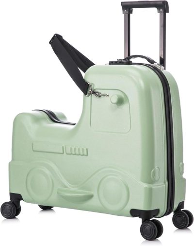 Kids’ Luggage | 22 Inch Ride On Suitcase For Kids Travel Luggage Trolley Suitcase With Spinner Wheels Travel Suitcase For Child With Combination Lock/Safety Belt/Telescoping Handle (Green) Kids' Luggage Green