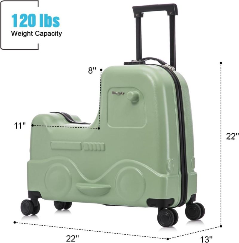 Kids’ Luggage | 22 Inch Ride On Suitcase For Kids Travel Luggage Trolley Suitcase With Spinner Wheels Travel Suitcase For Child With Combination Lock/Safety Belt/Telescoping Handle (Green) Kids' Luggage Green