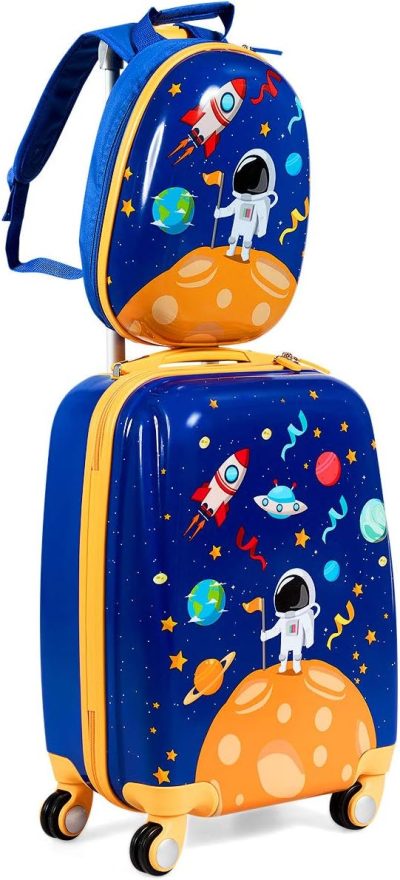 Kids’ Luggage | 2Pc Kid Carry On Luggage Set, 12" & 18" Kids Suitcase With 4 Spinner Wheels, Travel Rolling Trolley Kids' Luggage Kids' Luggage