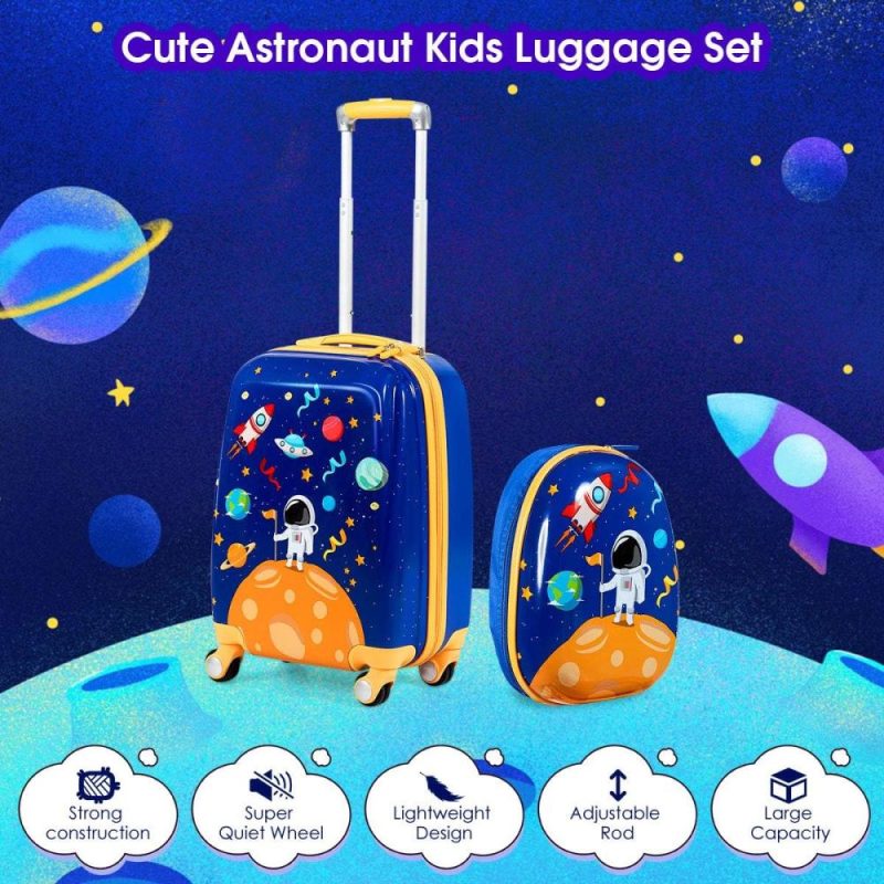 Kids’ Luggage | 2Pc Kid Carry On Luggage Set, 12" & 18" Kids Suitcase With 4 Spinner Wheels, Travel Rolling Trolley Kids' Luggage Kids' Luggage