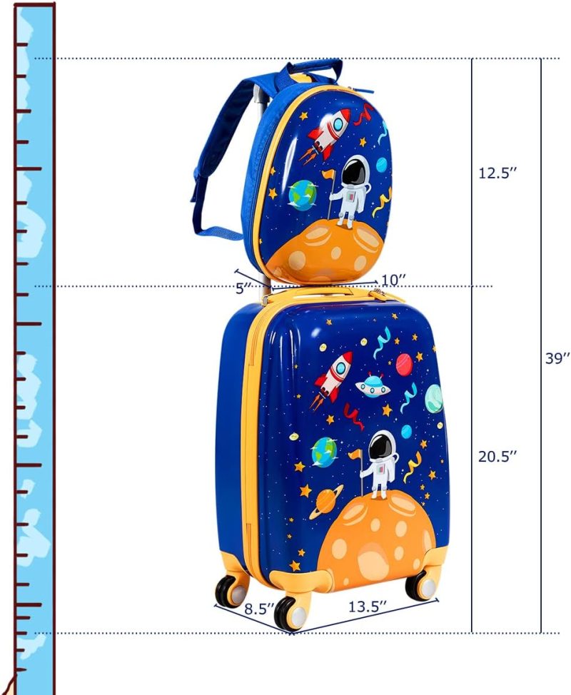 Kids’ Luggage | 2Pc Kid Carry On Luggage Set, 12" & 18" Kids Suitcase With 4 Spinner Wheels, Travel Rolling Trolley Kids' Luggage Kids' Luggage