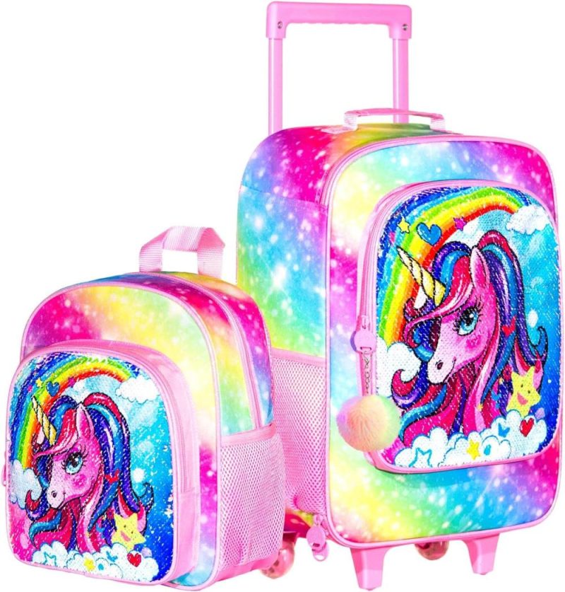 Kids’ Luggage | 2Pcs Kids Luggage, Girls Carry On Suitcase With Wheels And 12" Backpack Set, Unicorn Suitcases For Toddler Children – Pink Kids' Luggage Kids' Luggage