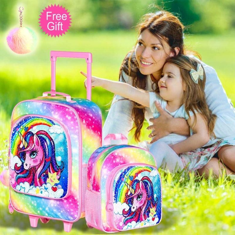 Kids’ Luggage | 2Pcs Kids Luggage, Girls Carry On Suitcase With Wheels And 12" Backpack Set, Unicorn Suitcases For Toddler Children – Pink Kids' Luggage Kids' Luggage