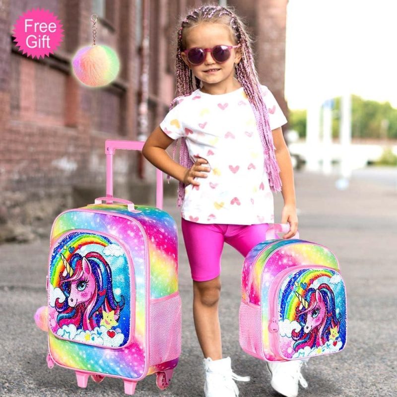 Kids’ Luggage | 2Pcs Kids Luggage, Girls Carry On Suitcase With Wheels And 12" Backpack Set, Unicorn Suitcases For Toddler Children – Pink Kids' Luggage Kids' Luggage