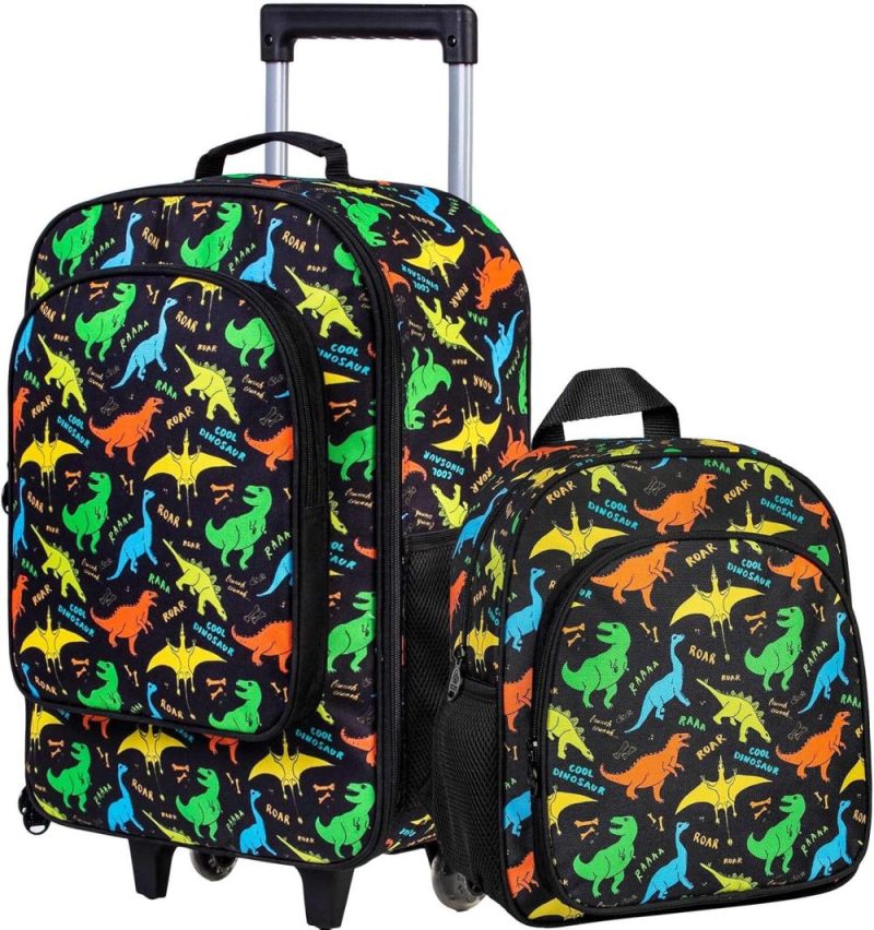 Kids’ Luggage | 2Pcs Kids Suitcase Set For Boys, 18" Cute Dinosaur Carry On Luggage With Wheels, Children Travel Rolling With 12" Toddler Backpack Kids' Luggage Dinosaur Fly