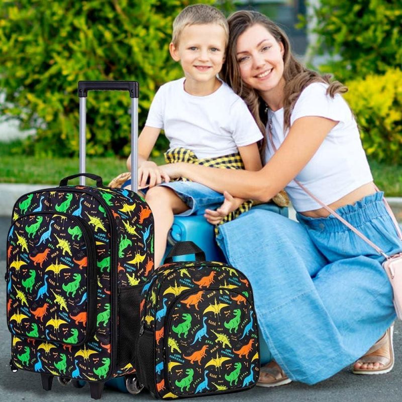 Kids’ Luggage | 2Pcs Kids Suitcase Set For Boys, 18" Cute Dinosaur Carry On Luggage With Wheels, Children Travel Rolling With 12" Toddler Backpack Kids' Luggage Dinosaur Fly