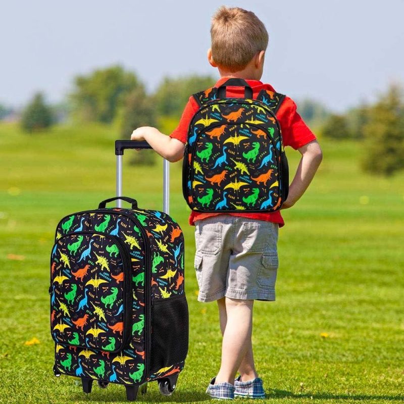 Kids’ Luggage | 2Pcs Kids Suitcase Set For Boys, 18" Cute Dinosaur Carry On Luggage With Wheels, Children Travel Rolling With 12" Toddler Backpack Kids' Luggage Dinosaur Fly