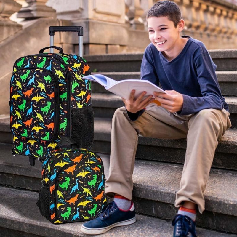 Kids’ Luggage | 2Pcs Kids Suitcase Set For Boys, 18" Cute Dinosaur Carry On Luggage With Wheels, Children Travel Rolling With 12" Toddler Backpack Kids' Luggage Dinosaur Fly