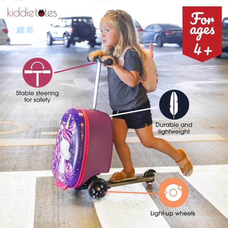 Kids’ Luggage | 3-D Hardshell Ride On Suitcase Scooter For Kids – Cute Lightweight Kids Luggage With Wheels – Fun Led Lights Kids' Luggage Kids' Luggage